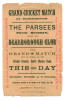Scarborough Cricket Club v The Parsees (Bombay, India) 1888. Early and original handbill for the match played at the Cricket Ground, North Marine Road, Scarborough on the 27th August 1888. Title &lsquo;Grand Cricket Match at Scarborough&rsquo; to top border and below