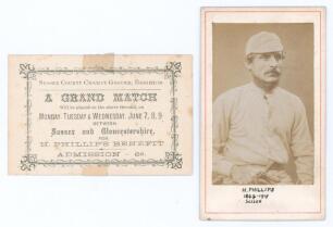 Henry Phillips. Sussex 1868-1891. &lsquo;H. Phillips&rsquo; Benefit&rsquo; 1886. Small original admission ticket for Phillips&rsquo; benefit match, Sussex v Gloucestershire at Hove 7th- 9th June 1886. Annotation in ink to verso, &lsquo;1886. Match Receipts &pound;356.17.0 (this included &pound;