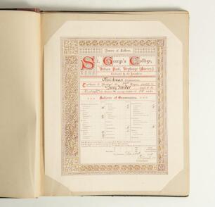 Percy George Herbert Fender. Sussex, Surrey & England 1910-1935. Large album comprising eighteen original school certificates/ reports issued to Fender in his time at St. George&rsquo;s College, Weybridge for the academic years 1902/03-1905/06. Includes nine or