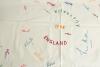 England v Australia 1948. Cotton table cloth, with decorative edging, embroidered in a variety of coloured threads, with the signatures of members of the England and Australian teams who played in the 1948 series held in England. Signatures include Yardle - 2