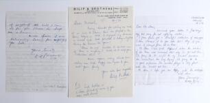 Indian Test cricketers. Three handwritten letters signed by Indian Test cricketers responding to requests for their autographs with some interesting cricket detail. Signatures are Dhiraj Devshibhai Parsana (two Tests 1978/79) dated 12th May 1981, Dilip Ra
