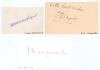 Indian Test cricketers. Three good ink signatures of Vijay Merchant, C.S. Nayudu and C.D. Gopinath on paper and card pieces. Good condition