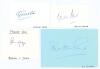 Indian Test cricketers. Four good ink signatures of Subhash Gupte, Ghulam Ahmed, Pankaj Roy and Ramesh Divecha on paper and card pieces. Good condition