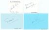 Indian Test cricketers. Four good ink signatures of Nawab of Pataudi (Jnr), S. Venkataraghavan, B. Chandrasekhar and Farokh Engineer on paper and card pieces. Good condition