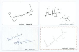Indian Test cricketers. Four good ink signatures of Rahul Dravid, Harbhajan Singh, V.V.S. Laxman and Saurav Ganguly on cards. Good condition