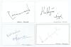 Indian Test cricketers. Four good ink signatures of Rahul Dravid, Harbhajan Singh, V.V.S. Laxman and Saurav Ganguly on cards. Good condition