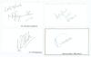 Indian Test cricketers. Four good ink signatures of Mohammad Azharuddin, Chandrakant Pandit, Manoj Prabhakar and Narendra Hirwani on cards. Good condition
