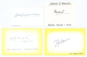 Indian Test cricketers. Four good ink signatures of Datta Gaekwad, Madhav Mantri, Hiralal Gaekwad and Hemchandra &lsquo;Bal&rsquo; Dani on paper and card pieces. Good condition