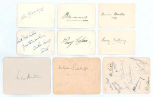 Yorkshire C.C.C. 1920s-1950s. Eight individual signatures of Yorkshire cricketers on plain white cards. Signatures are David Denton, Herbert Sutcliffe, Ken Fiddling, Frank Dennis, Arthur Wood, Percy Holmes, Harry Halliday and Len Hutton. Sold with another