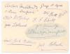 Essex C.C.C. and others c.1900. Eleven excellent signatures of Essex and other cricketers, each individually signed in ink to piece, all lightly laid to one side of a large album page. Essex signatures are Percival A. &lsquo;Peter&rsquo; Perrin, Charles P. McGahey, G