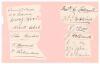 Surrey C.C.C. c.1900. Large album page comprising fourteen excellent signatures in ink of Surrey players (one exception) of the period on six pieces lightly laid down to one side. Signatures are E.G. &lsquo;Ernie&rsquo; Hayes, William H. &lsquo;Bill&rsquo; Lockwood, Henry &lsquo;Harry