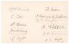 Leicestershire C.C.C. c.1900. Large album page comprising eleven excellent individual signatures in ink of Leicestershire players of the period on pieces lightly laid down to one side. Signatures are Cecil J.B. Wood, Samuel Coe, Lewis Brown, John H. King,