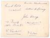 Warwickshire C.C.C. c.1900. Large album page comprising ten beautiful signatures in ink of Warwickshire players of the period on eight pieces lightly laid down to one side. Signatures are Frank E. Field, Tom S. Fishwick, Walter Quaife, William G. &lsquo;Willie&rsquo;