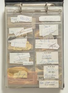 International Test and County signatures 1920s-1980s. File containing over three hundred signatures, mainly of cricketers with the odd footballer, in ink and pencil, the majority on individual pieces, with the odd small multi-signed album page. Signatures