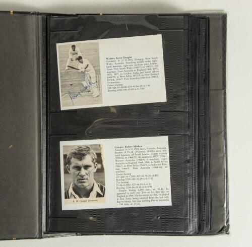 Australia Test signatures 1940s-1970s. Album comprising a collection of thirty one mainly individual signatures, each nicely presented on cutting laid to card with biographical details. Signatures include Walters, Cowper, Saggers, de Courcy, Loxton, Hasse