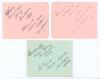 Australian cricketers 1910s-1950s. Six individual signatures in ink on card or small page. Signatures include Test players, Charlie Macartney, Stork Hendry, and Ian Craig, also Stan Sismey, Bob Christofani, and Cec Pepper, who played for Australian Servic - 2