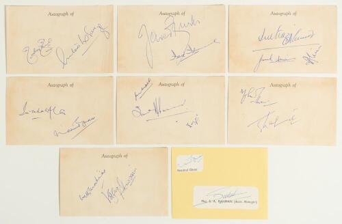 Pakistan tour to England 1962. Sixteen signatures of members of the 1962 Pakistan touring party, nicely signed in blue biro to plain &lsquo;Autograph&rsquo; postcards with two or three signatures to each card. Signatures are Mushtaq Mohammad, A. D&rsquo;Souza, Javed Burki,