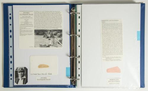 England Test and County signatures. An extensive collection of over two hundred and thirty signatures, mainly English players with the odd overseas including Australian and West Indies, very nicely presented in two binders. The majority are signed to piec