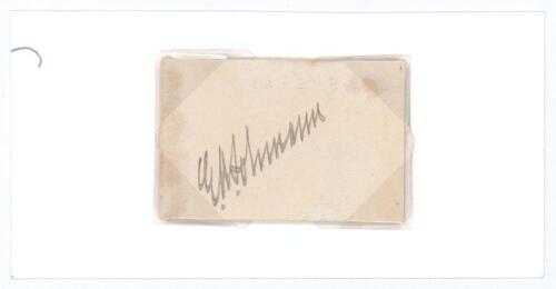 George Alfred Lohmann. Surrey, Western Province, England etc. 1884-1898. Nice signature in ink of Lohmann on small piece laid to tightly trimmed card and loose mounted to white card. Very good condition.