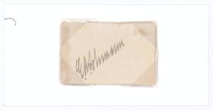 George Alfred Lohmann. Surrey, Western Province, England etc. 1884-1898. Nice signature in ink of Lohmann on small piece laid to tightly trimmed card and loose mounted to white card. Very good condition.