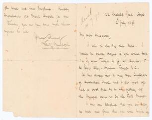 William Lloyd Murdoch. New South Wales, Sussex, London County, Australia & England 1875-1904. Original and interesting two page folding letter handwritten in black ink from Murdoch to &lsquo;Musgrave&rsquo;, [Harry Musgrove played one Test match for Australia again