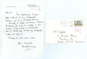 Don Bradman. Single page handwritten letter from Bradman, dated 12th February 1979, written at Kensington Park, South Australia, replying to a request for his autograph &lsquo;because you are a disabled person&rsquo;. He continues, &lsquo;Normally I would not answer becaus