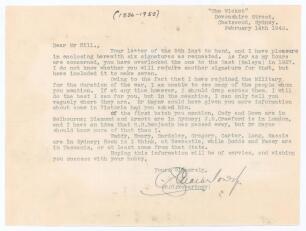 Charles George &lsquo;Charlie&rsquo; Macartney. New South Wales & Australia 1905-1926. Single page typewritten letter from Macartney to a collector, &lsquo;Mr Hill&rsquo;. Dated 14th February 1940, Macartney is replying to a request for six copies of his autograph, which he has 