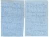 Richard Smallpiece &lsquo;Dick&rsquo; Whitington. South Australia 1932-1946. Two double-sided hand written aerogramme letters from Whitington to Jack Sokell of the Wombwell Cricket Lovers&rsquo; Society. In the first letter, dated 8th September 1954, Whitington opens by th