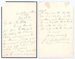 John Carpenter Garnier. Oxford University and M.C.C. (two matches). Handwritten two page letter from Garnier on &lsquo;House of Commons Library&rsquo; headed mourning (black edges) paper, dated July 1880 and written from 42 St. James Place, London. Garnier is writing