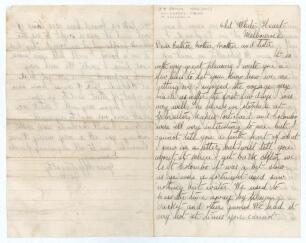 John Thomas &lsquo;Jack&rsquo; Brown. Yorkshire & England 1889-1904. Stoddart&rsquo;s tour to Australia 1894/95. Original three page folding letter handwritten in ink from Brown to his family while on tour in Australia. Writing from Melbourne, the letter is undated but pro