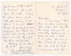 Timothy Arthur Dent &lsquo;Tim&rsquo; Bevington. Middlesex 1900-1904. Two page handwritten folding letter in ink from Bevington to a school boy. Dated 28th October 1953 from his home in Vancouver, Canada, Bevington writes &lsquo;I am glad you are in your school XI & wish y