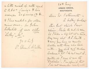 Vyell Edward Walker. Middlesex, 1859-1877. Four page handwritten letter in ink to the Sussex cricketer and author, W.A. Bettesworth, dated &lsquo;26th May [1900]&rsquo; with good cricket content. Walker suggests some amendments and corrections to proofs of the book, 