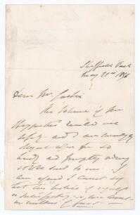 Lord Sheffield 1896. Rare single page folding letter handwritten in ink from Lord Sheffield to the Sussex cricket historian, Alfred J. Gaston. Dated 21st May 1896, and written at Sheffield Park, Lord Sheffield writes &lsquo;The volume of the &ldquo;Biographies&rdquo; reach
