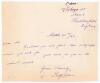 Percy Holmes. Yorkshire & England 1913-1933. Original single page handwritten letter in Holmes&rsquo; neat hand. Dated 20th March 1946, writing from Huddersfield, Holmes is replying to a request for his autograph. Nicely signed &lsquo;Percy Holmes&rsquo;. Adhesive marks to