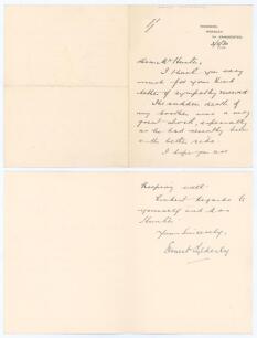 George Ernest Tyldesley. Lancashire & England 1909-1936. Two page folded letter handwritten in ink from Ernest Tyldesley to a Mr. Hunter. Dated 3rd November 1930, Tyldesley is writing to thank the correspondent &lsquo;for your kind letter of sympathy received&rsquo; 