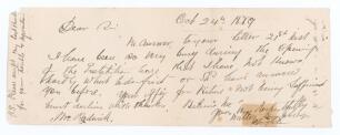 Walter Alexander Humphreys. Sussex & Hampshire 1871-1900. Single page handwritten letter/ note in ink from Humphreys to &lsquo;Mr Padwick&rsquo; dated 24th October 1889. Humphreys appears to be replying to an offer to buy a picture from him, stating &lsquo;I have been so v