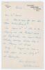 Walter Reginald &lsquo;Wally&rsquo; Hammond. Gloucestershire & England 1920-1951. Single page letter handwritten in blue ink by Hammond to &lsquo;Dear Mr Morris&rsquo;. Dated 21st June (year unknown), Hammond is replying to requests for a meeting, &lsquo;On August 12th I hope to be pl