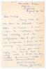 Martin Paterson Donnelly. Wellington, Canterbury, Oxford University, Middlesex, Warwickshire & New Zealand etc. 1936-1961. Single page handwritten letter from Donnelly to a collector, &lsquo;Mr Hill&rsquo;. Dated 22nd August 1946, writing from his Oxford college, Don