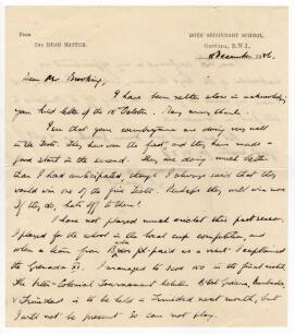 George Copeland &lsquo;Jackie&rsquo; Grant. Cambridge University, Rhodesia, Trinidad & West Indies 1928-1935. Two page double-sided handwritten letter in ink with good cricket content from Grant to &lsquo;Mr Brooking&rsquo; dated 11th December 1936. Written on Grenada Secondary 
