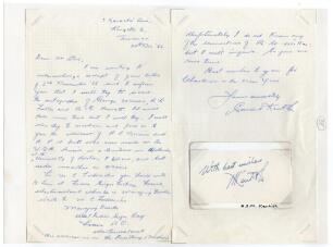 Esmond Seymour Maurice Kentish. Jamaica, Oxford University & West Indies 1947-1957. Two page handwritten letter in ink on lightweight paper, dated 24th November 1985. Writing from Jamaica to &lsquo;Mr Stone&rsquo;, Kentish is replying to a request for him to acquire 
