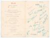 M.C.C. tour to India, Pakistan & Ceylon 1951/52. Two original P&O folding menus. One, for a &lsquo;Gala Night Dinner&rsquo; dated 18th March 1952 on board the &lsquo;S.S. Chusan&rsquo; with floral colour illustration to the front of shamrocks, is signed to the inside &lsquo;Autographs