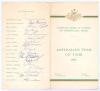 Australia Cricket Team in England 1961. Official Australian Board of Control programme and itinerary for the tour to England. Decorative cover in green and gold with Australian emblem. To inside pages are the programme of matches to be played on the tour 