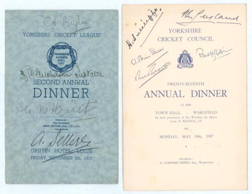 &lsquo;The Yorkshire Cricket League&rsquo; Second Annual Dinner 1937. Official menu for the Dinner held at he Griffin Hotel, Leeds on the 5th November 1937. Signed to front cover by the League President Col. R.C. Chichester-Constable, who played for Yorkshire in 1919