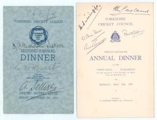 &lsquo;The Yorkshire Cricket League&rsquo; Second Annual Dinner 1937. Official menu for the Dinner held at he Griffin Hotel, Leeds on the 5th November 1937. Signed to front cover by the League President Col. R.C. Chichester-Constable, who played for Yorkshire in 1919