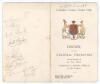 &lsquo;The Triangular Tournament 1912&rsquo;. &lsquo;Dinner to the Colonial Cricketers, on the occasion of the Test Match, Australia v South Africa, at Old Trafford&rsquo;. Original official menu for the post match Dinner held at the Queen&rsquo;s Hotel, Manchester on Tuesday 28th May