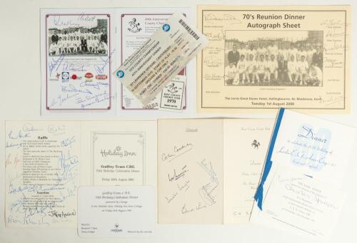 Kent C.C.C. 1970s & 1980s. A selection of signed Kent-related menus. Club &lsquo;Dinner&rsquo;, Maidstone, 18th April 1975 (six signatures), Les Ames 80th birthday 1985 Dinner menu (unsigned) and invitation to a reception at the House of Lords, 11th December 1985 sig
