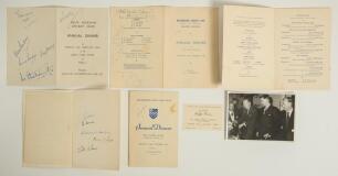 Signed cricket menus 1953-1955. Five signed menus for cricket dinners. West Wickham C.C. Annual Dinners, 16th January 1953 and 12th February 1954, one signed to the inside by John Warr, Leslie Ames, Leslie Todd and two others, the other signed to the back