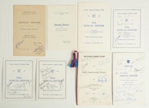 Cricket Club signed annual dinner menus 1947-1994. A good selection of eight menus, each signed by attendees. Dinners are Amersham Hill C.C. Annual Dinner 1947, signed by Bill Edrich. Central Lancashire Cricket League Annual Dinner 1978, signed by Jim Lak
