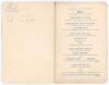 Bodyline. M.C.C. tour to Australia 1932/33. Official folding menu for the &lsquo;Complimentary Dinner and Welcome Home to the Yorkshire Members of the M.C.C. Australian Tour Team, 1932-3&rsquo; given by the Yorkshire Cricket Council, held at the Griffin Hotel, Leeds, - 2