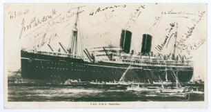 M.C.C. tour of India, Burma and Ceylon 1926/27. First English cricket tour of the sub continent since 1902/03. Large format mono real photograph postcard of the P&O liner, &lsquo;R.M.S. Ranpura&rsquo;. Published by the Ocean Trading Co., Southampton. Signed in black 